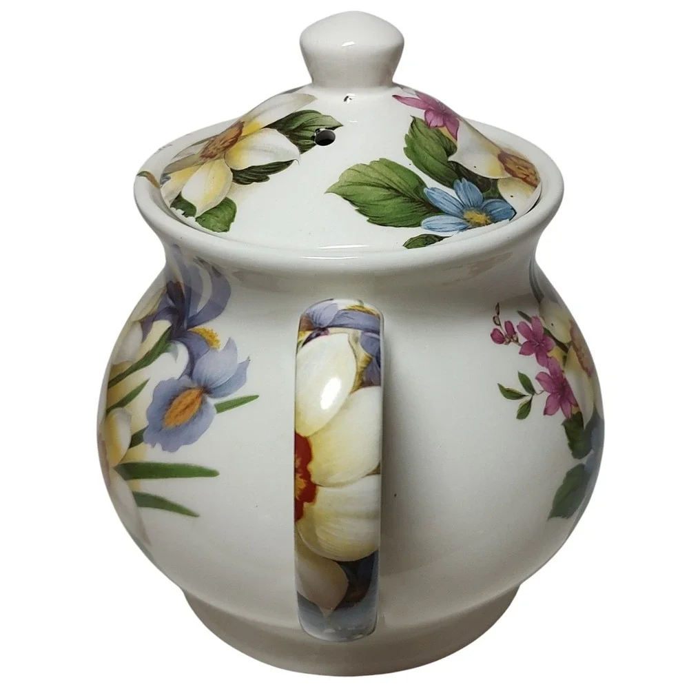 Sadler Windsor Floral Teapot Lidded Iris Daffodils Spring Flowers England 6.5 In